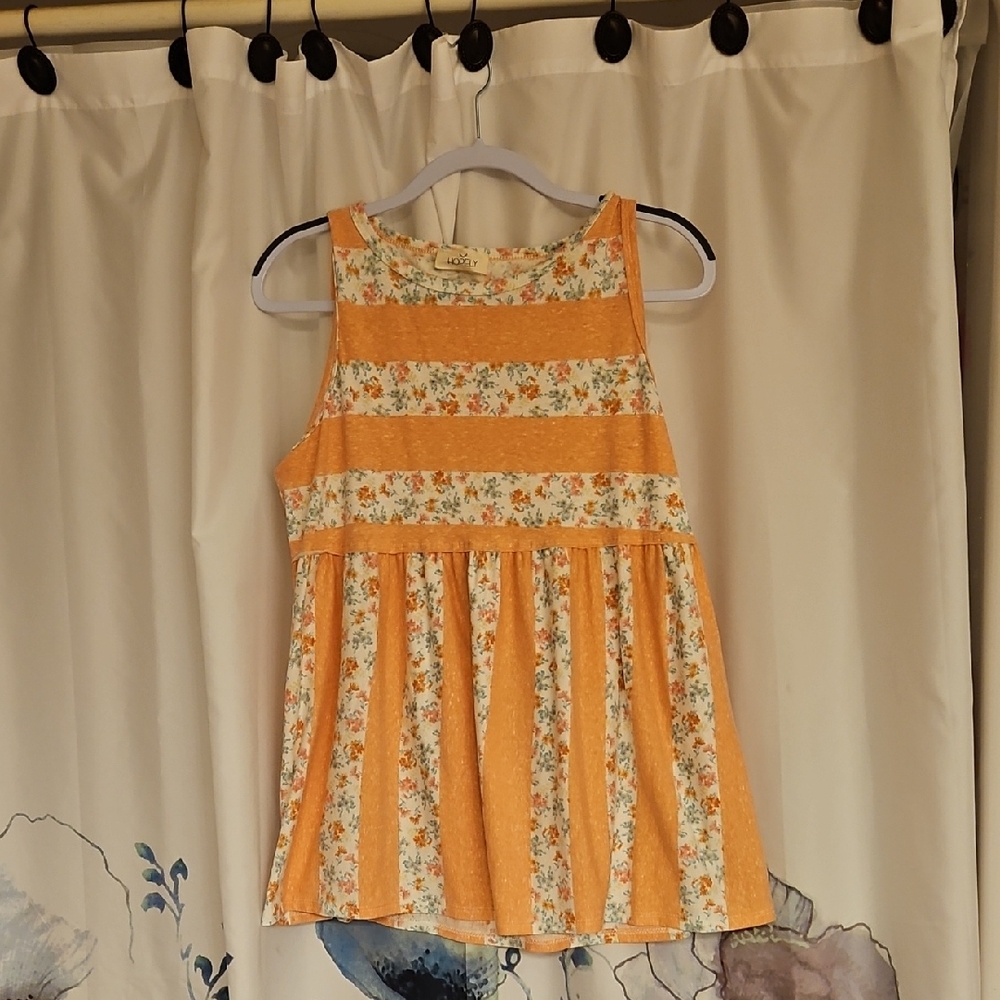 Floral Striped  Light Coral Tank Top Worn Once